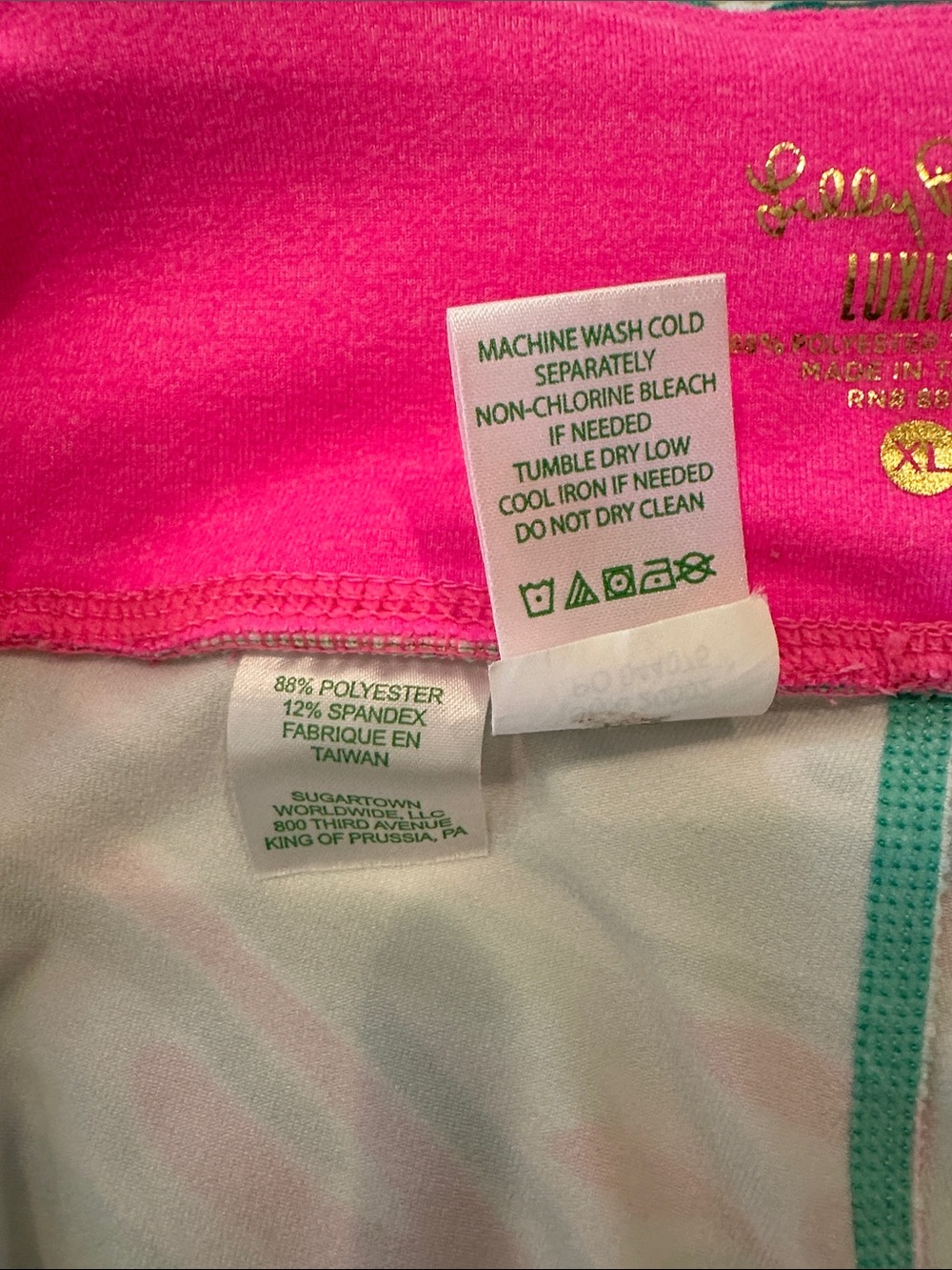 Lilly Pulitzer Luxletic Legging in Tropical Storm Green/Pink Sz XL - Picture 7 of 8